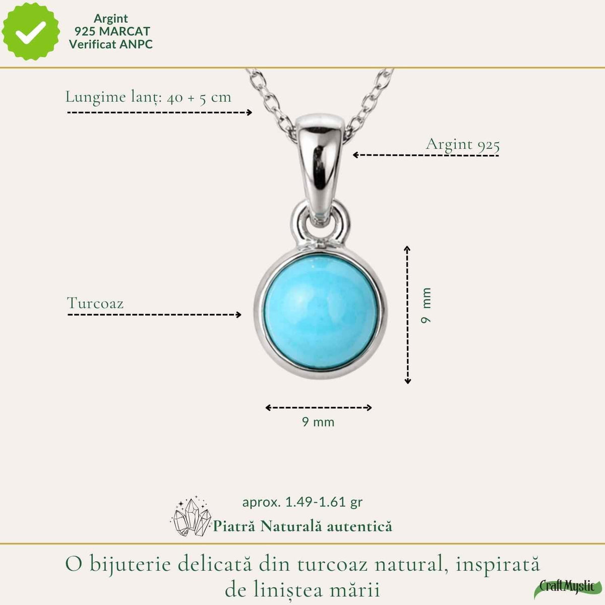 Colier cu Turcoaz, Argint 925 – CraftMystic