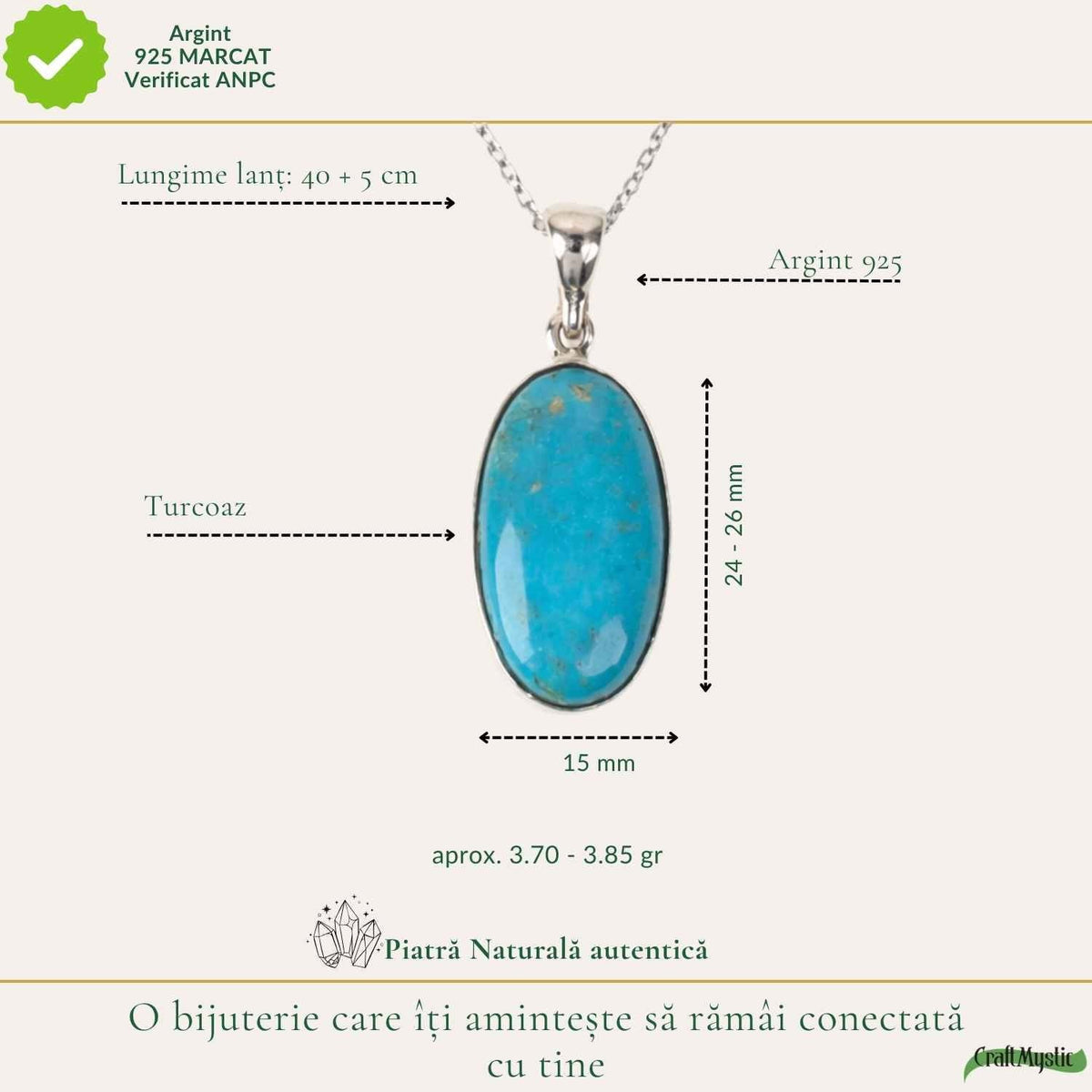 Colier cu Turcoaz, Argint 925 – CraftMystic
