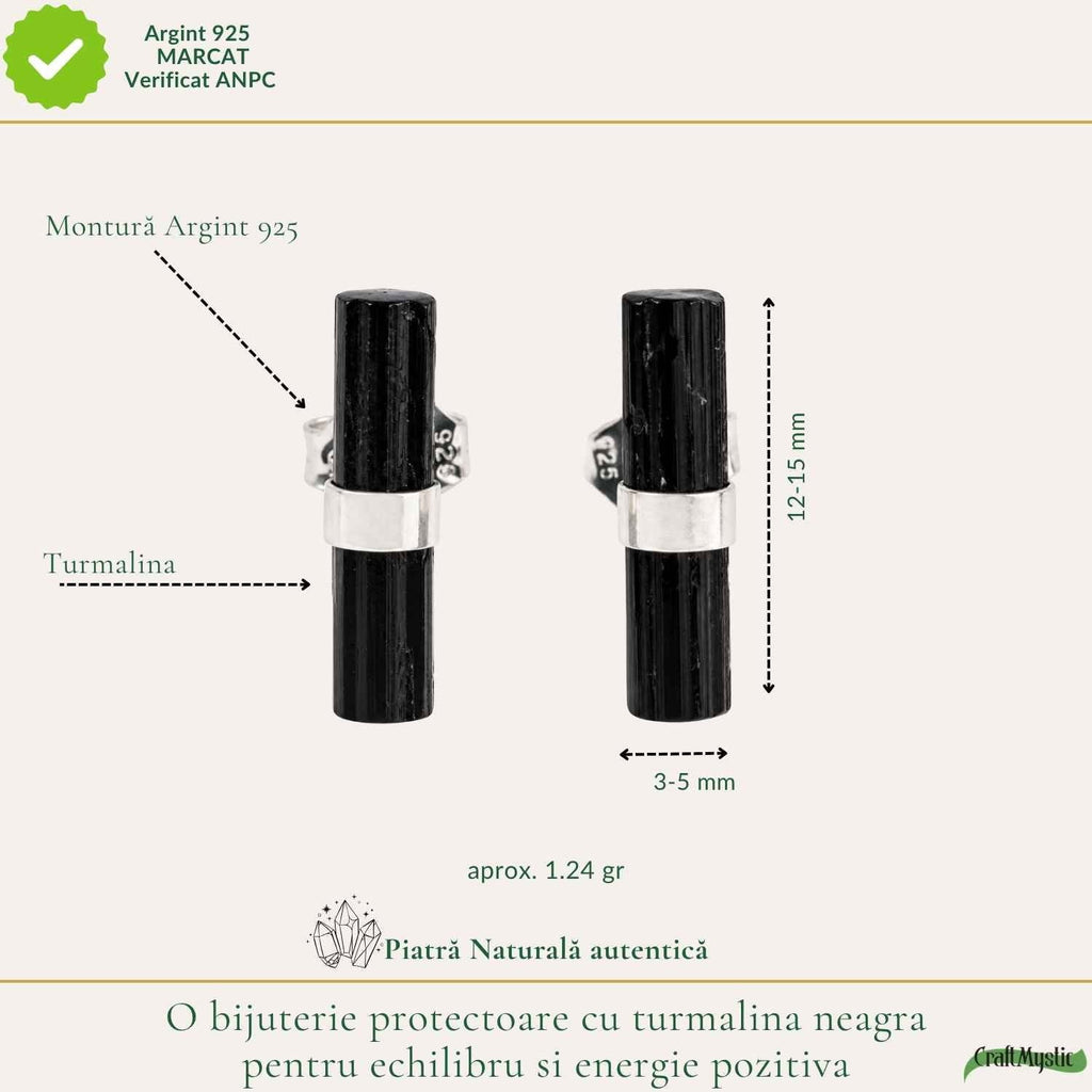 Cercei cu Turmalină Neagră, Argint 925 – CraftMystic