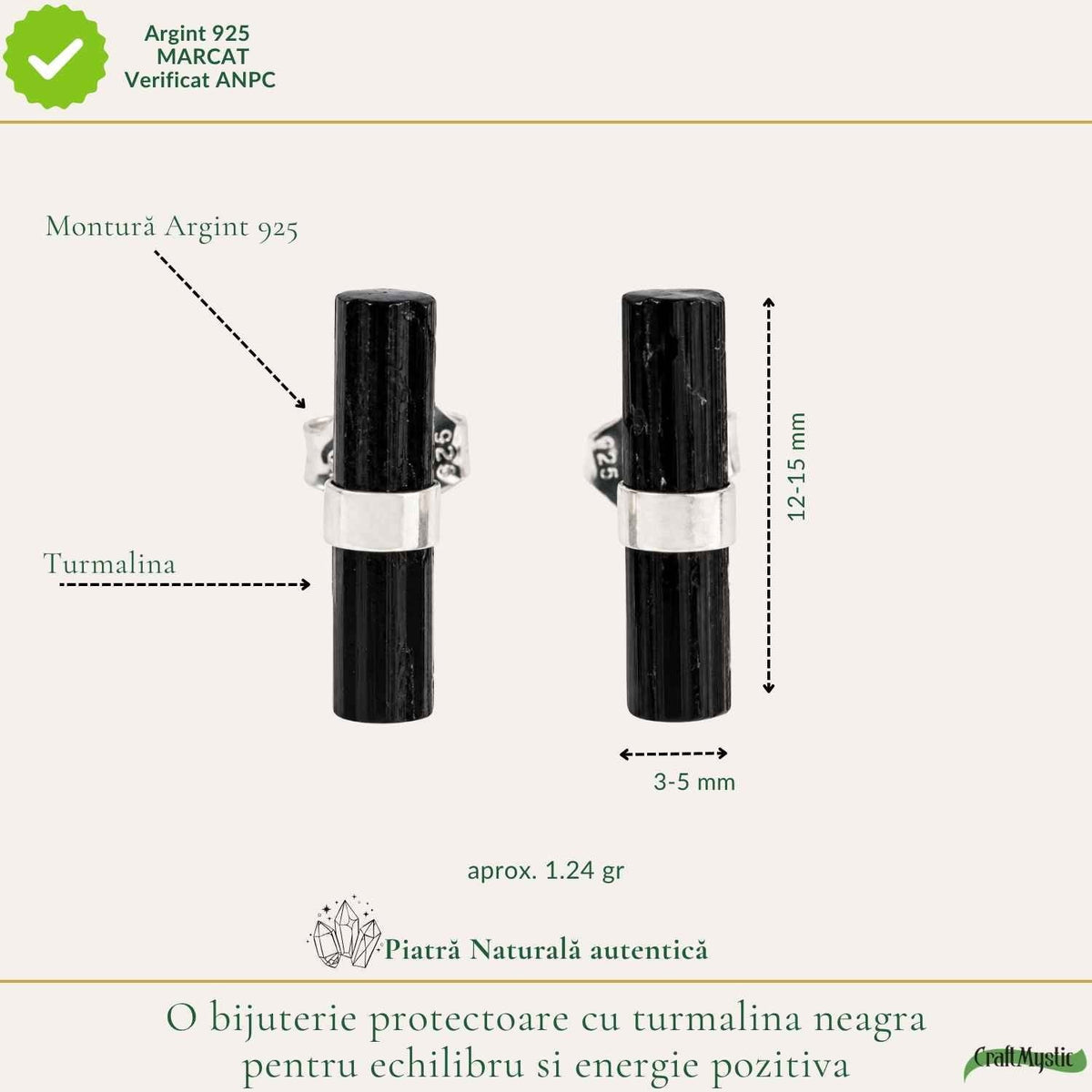 Cercei cu Turmalină Neagră, Argint 925 – CraftMystic