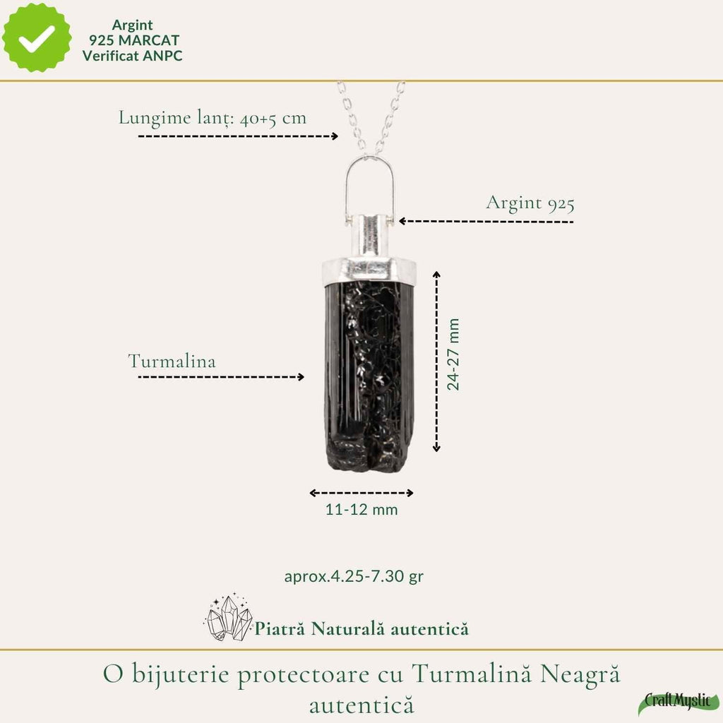 Colier cu Turmalină Neagră, Argint 925 – CraftMystic
