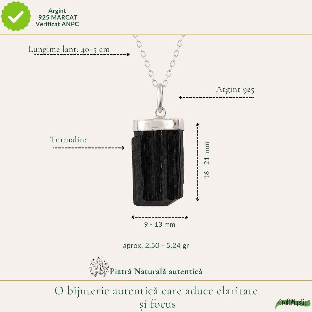 Colier cu Turmalină Neagră, Argint 925 – CraftMystic