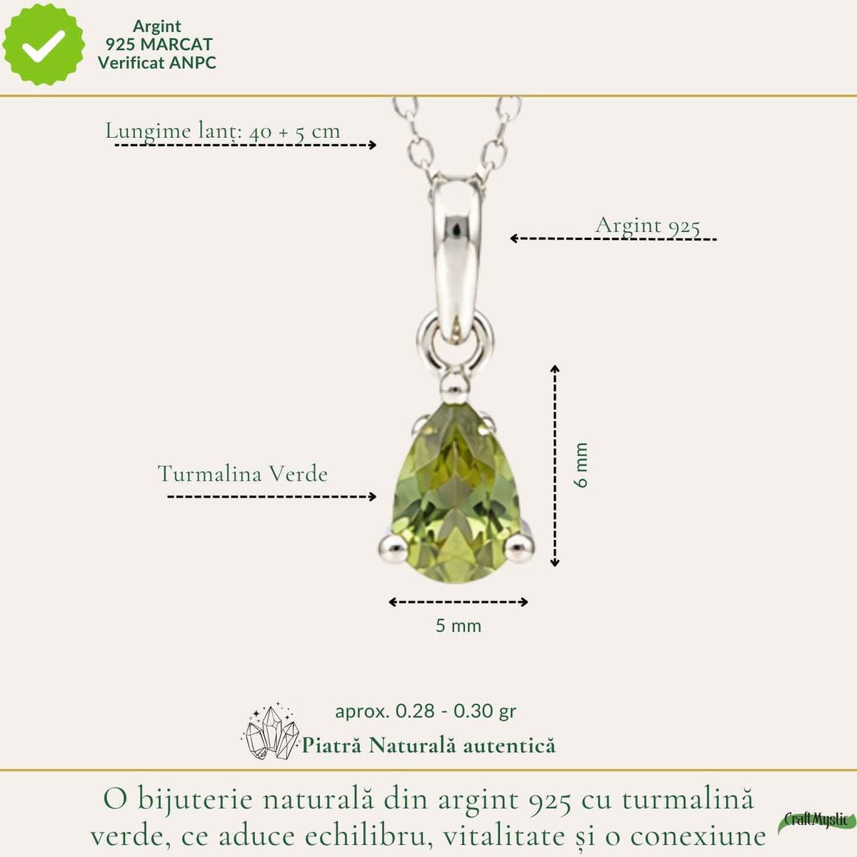 Colier cu Turmalină Verde, Argint 925 – CraftMystic