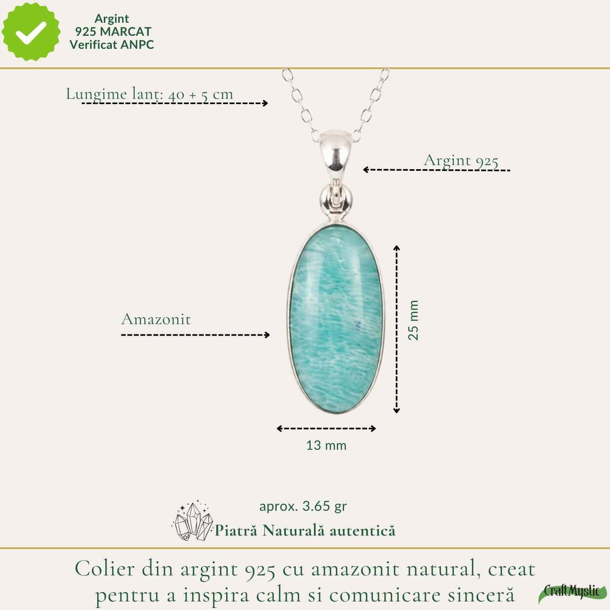 Colier cu Amazonit, Argint 925 – CraftMystic