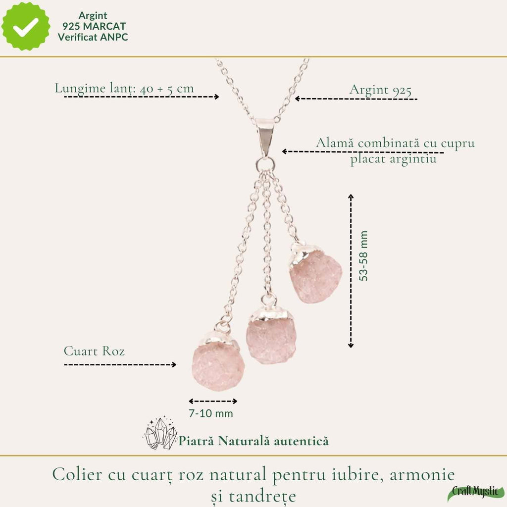 Colier cu Cuart Roz, Argint 925 – CraftMystic