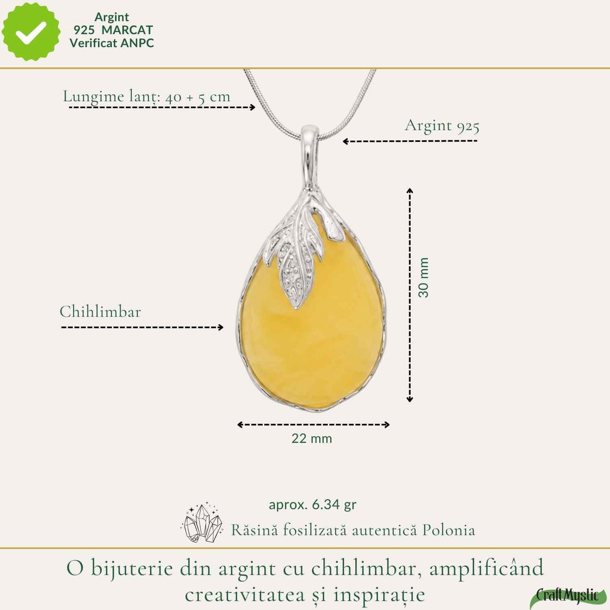 Colier cu Chihlimbar, Argint 925 – CraftMystic