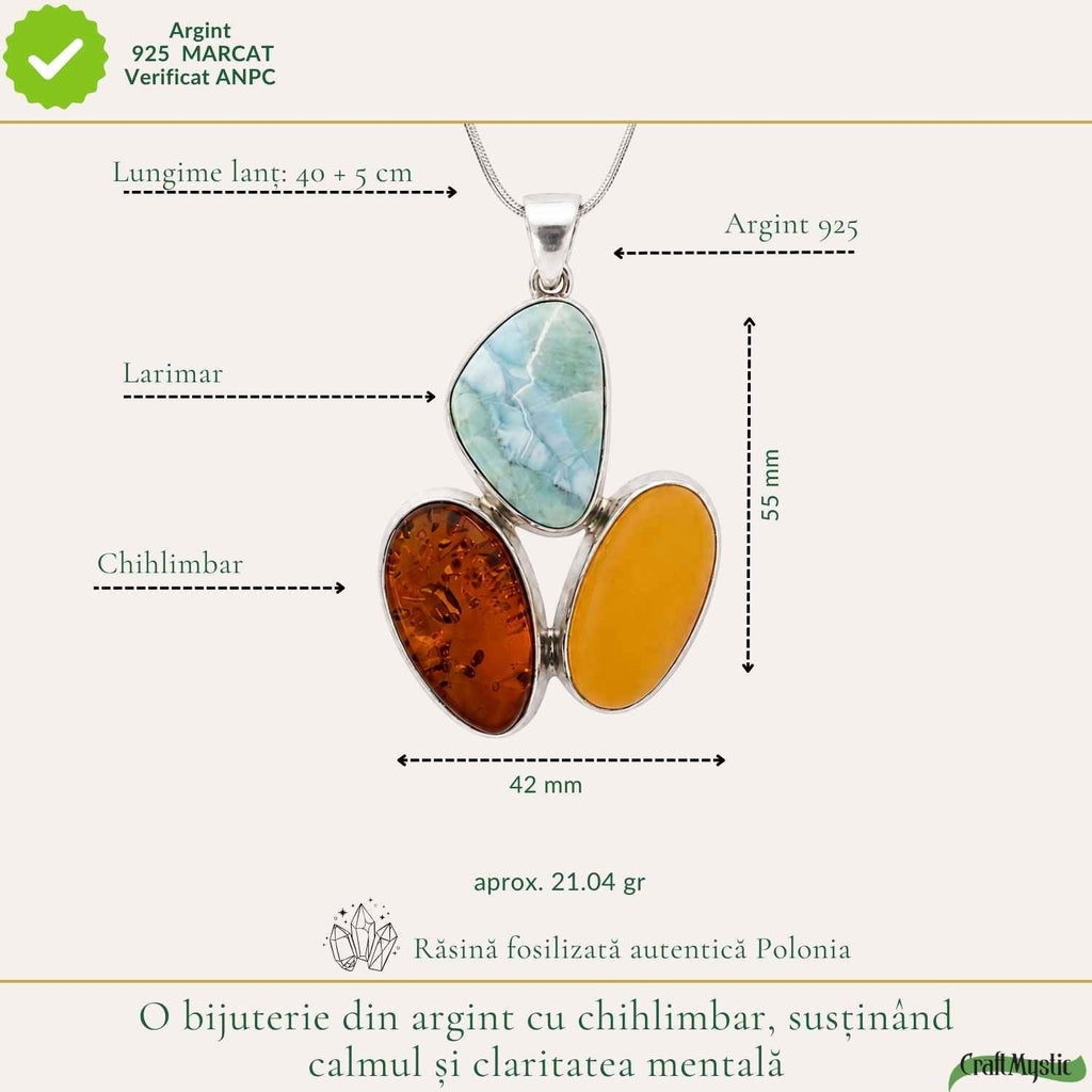 Colier cu Chihlimbar și Larimar, Argint 925 – CraftMystic