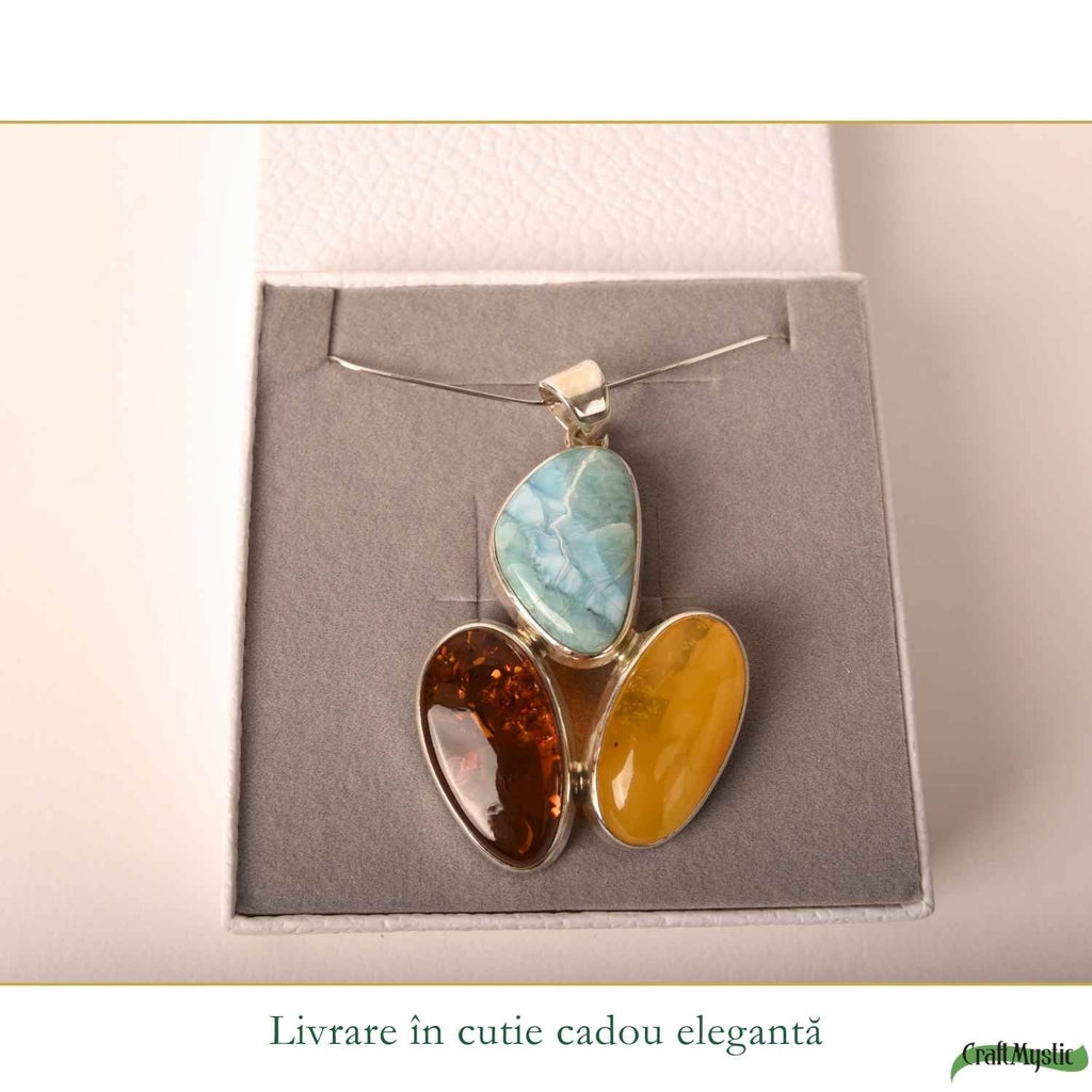 Colier cu Chihlimbar și Larimar, Argint 925 – CraftMystic