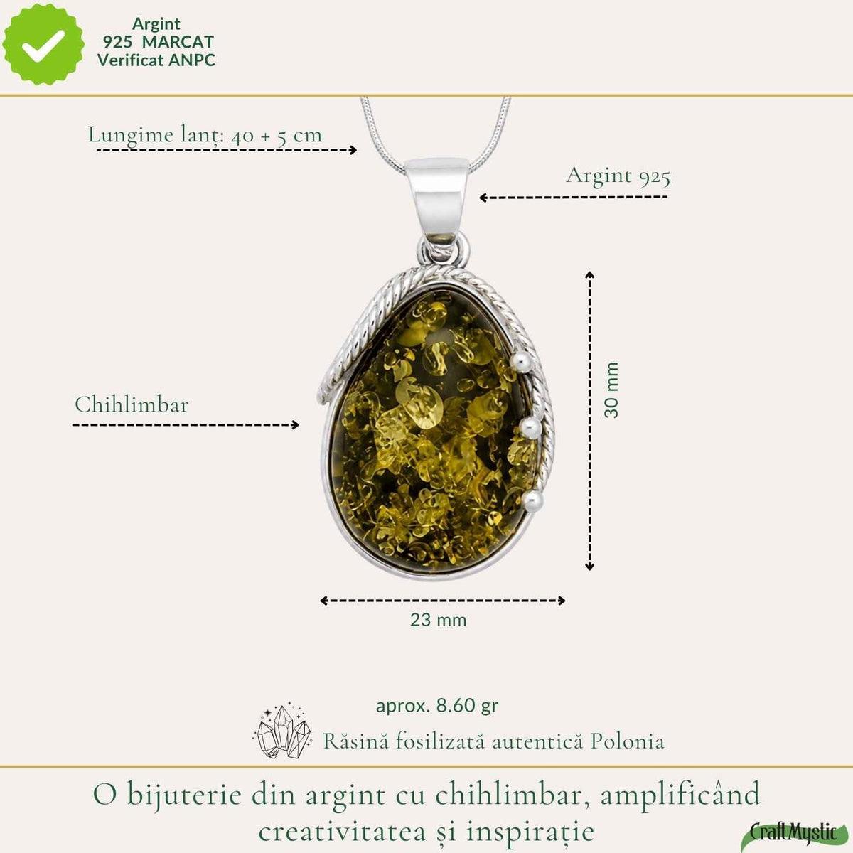 Colier cu Chihlimbar, Argint 925 – CraftMystic
