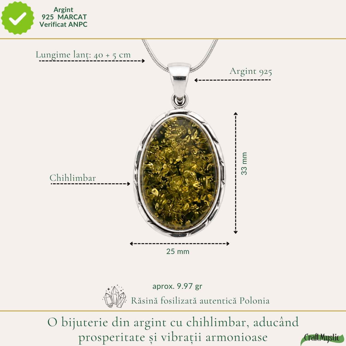 Colier cu Chihlimbar, Argint 925 – CraftMystic