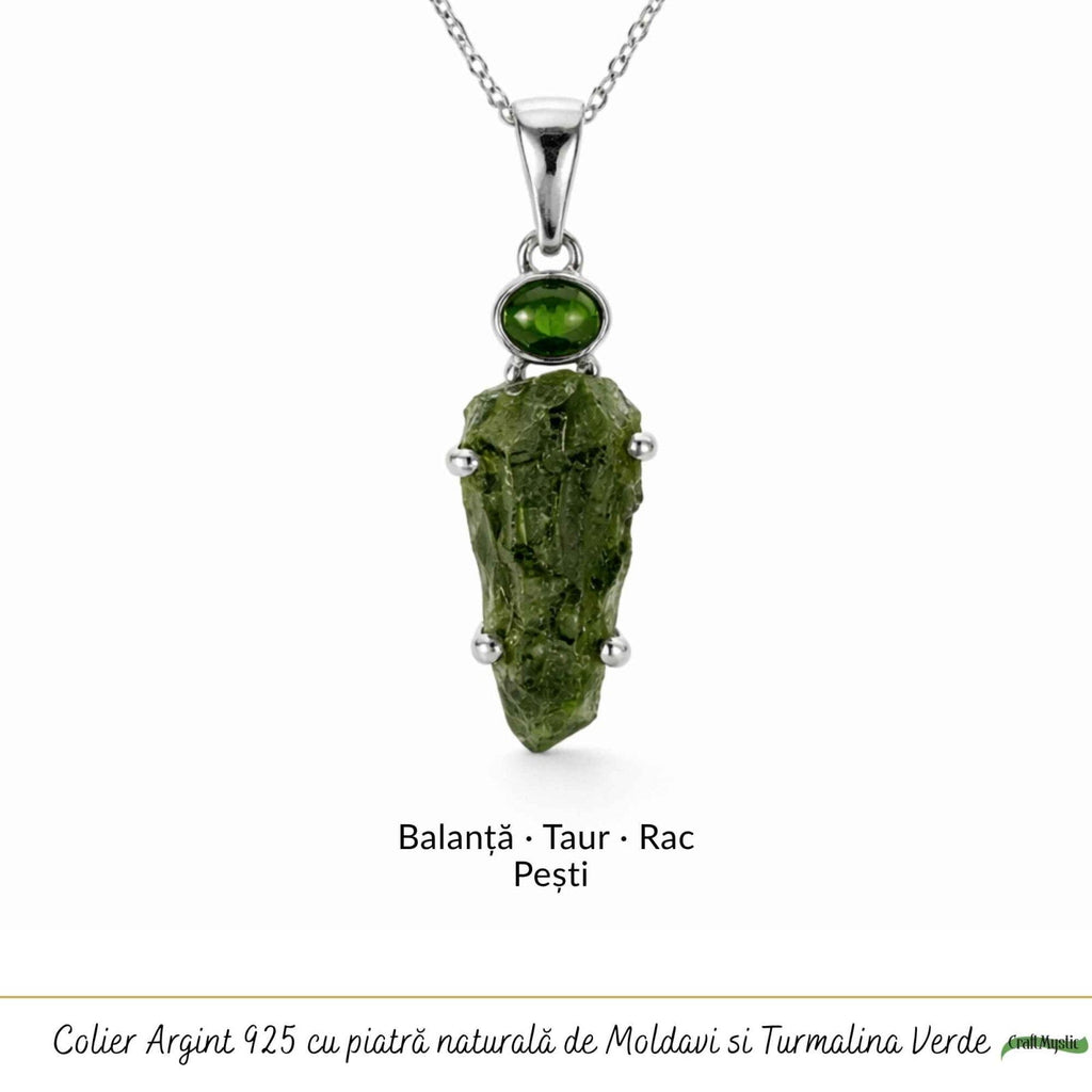 Colier cu Moldavit și Turmalină Verde – CraftMystic