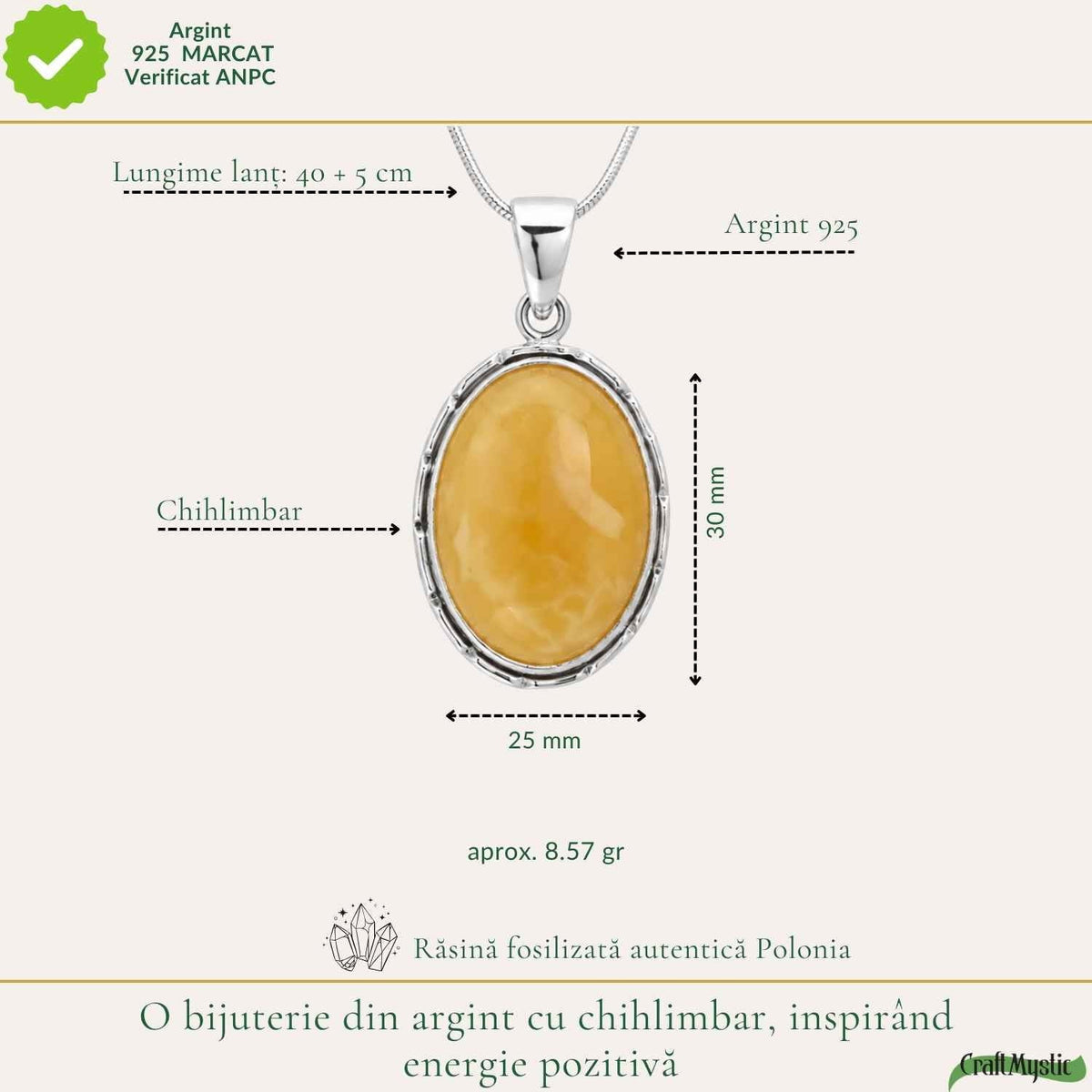 Colier cu Chihlimbar, Argint 925 – CraftMystic