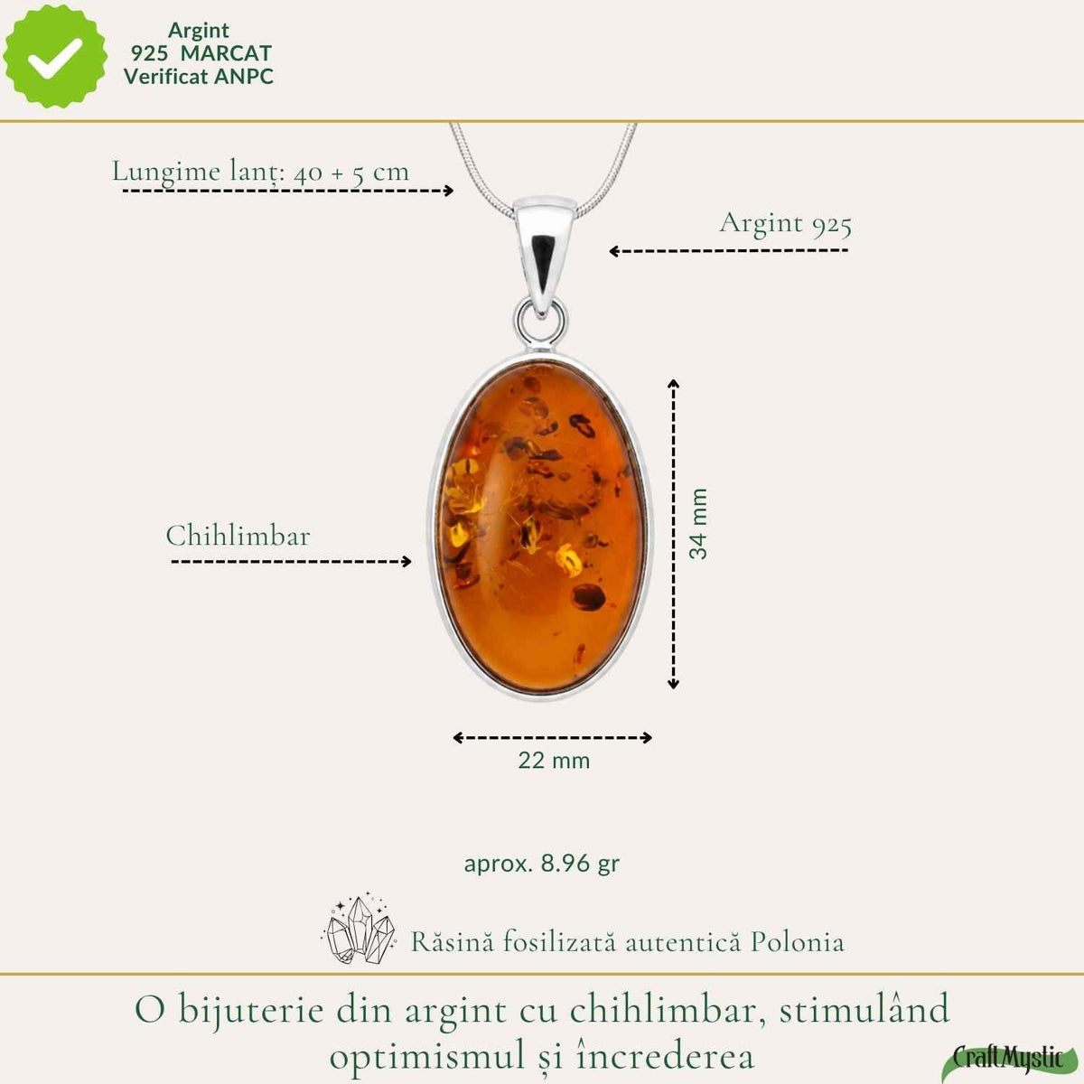 Colier cu Chihlimbar, Argint 925 – CraftMystic