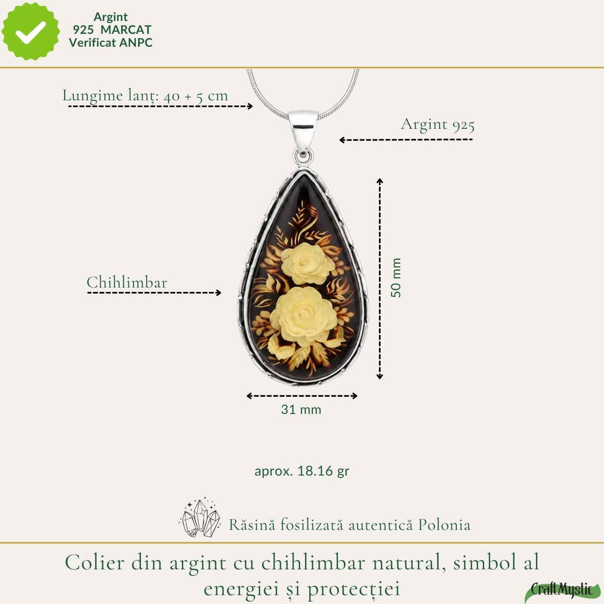 Colier cu Chihlimbar, Argint 925 – CraftMystic
