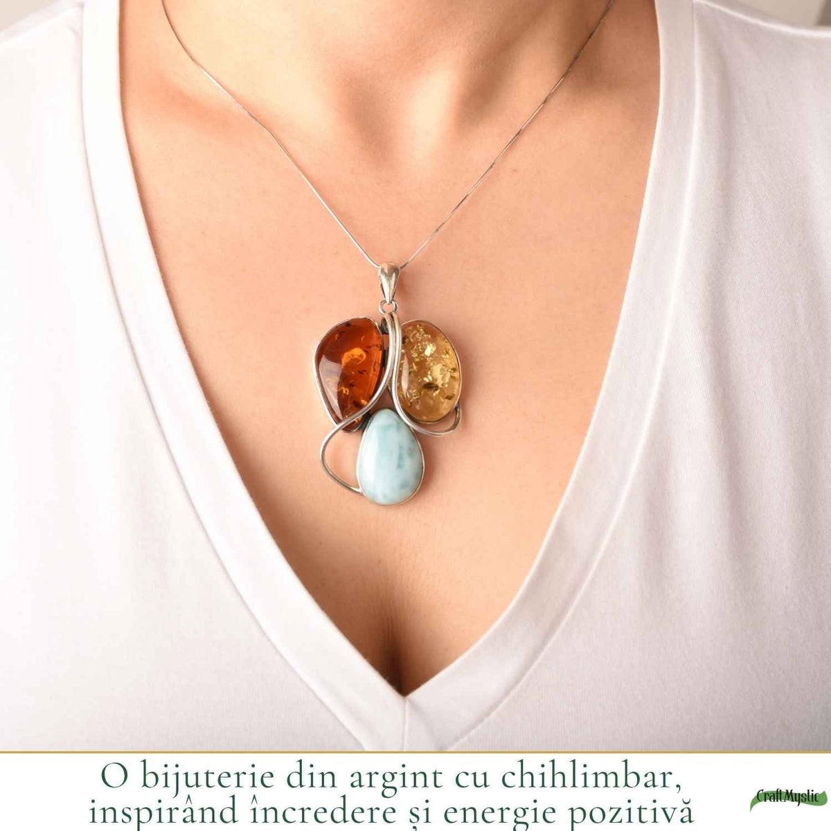Colier cu Chihlimbar și Larimar, Argint 925 – CraftMystic