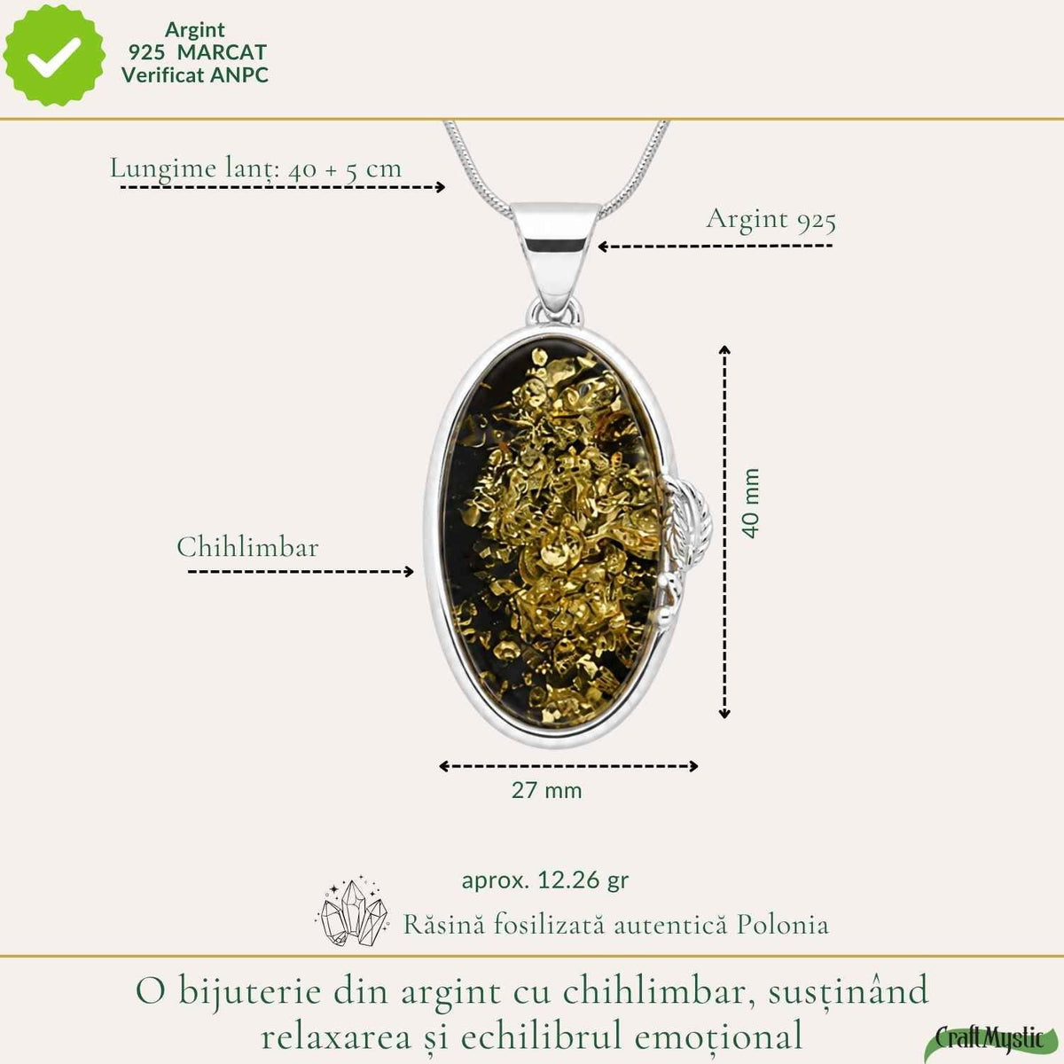 Colier cu Chihlimbar, Argint 925 – CraftMystic