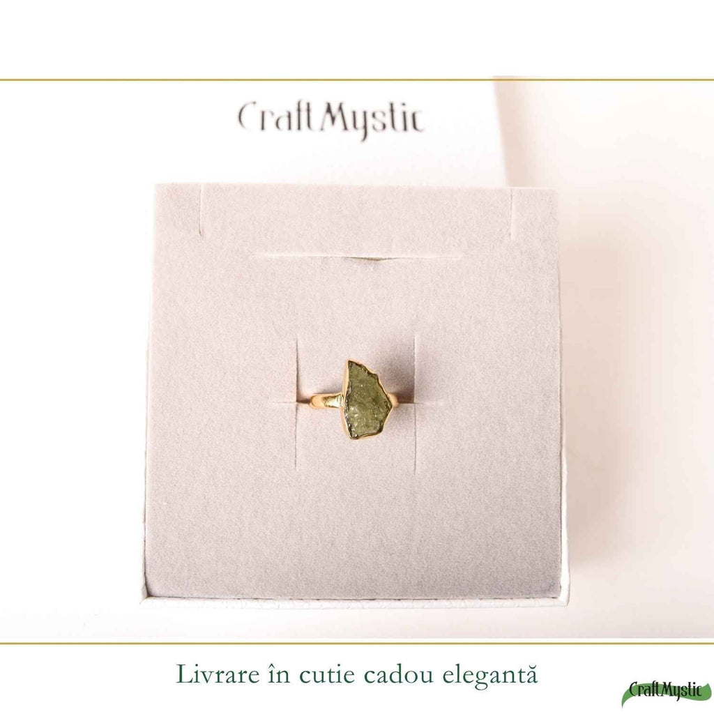 Inel cu Moldavit, Argint 925 placat aur 18k – CraftMystic