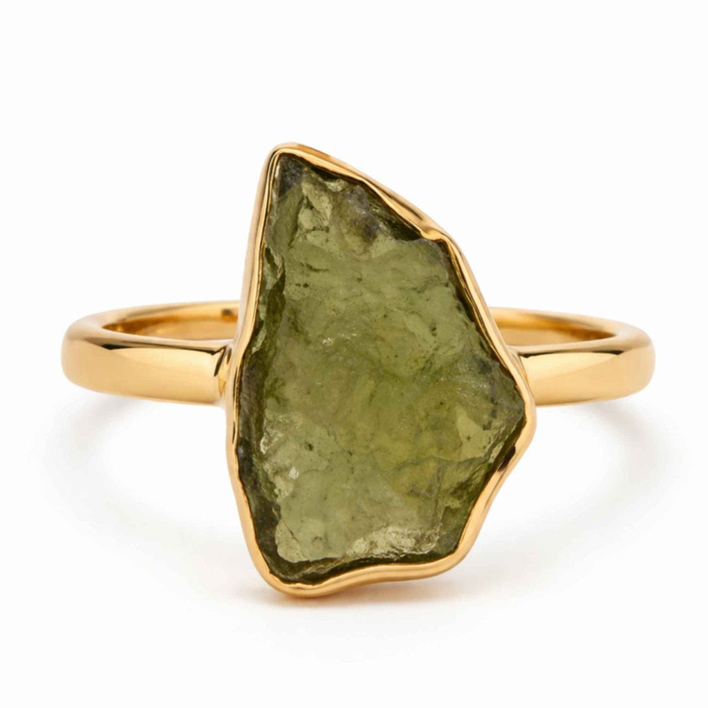 Inel cu Moldavit, Argint 925 placat aur 18k – CraftMystic