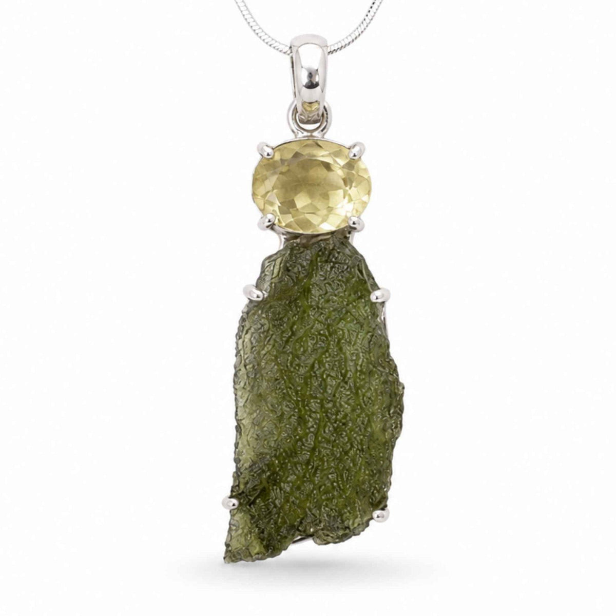 Colier cu Moldavit și Piatra Desertului, Argint 925 – CraftMystic