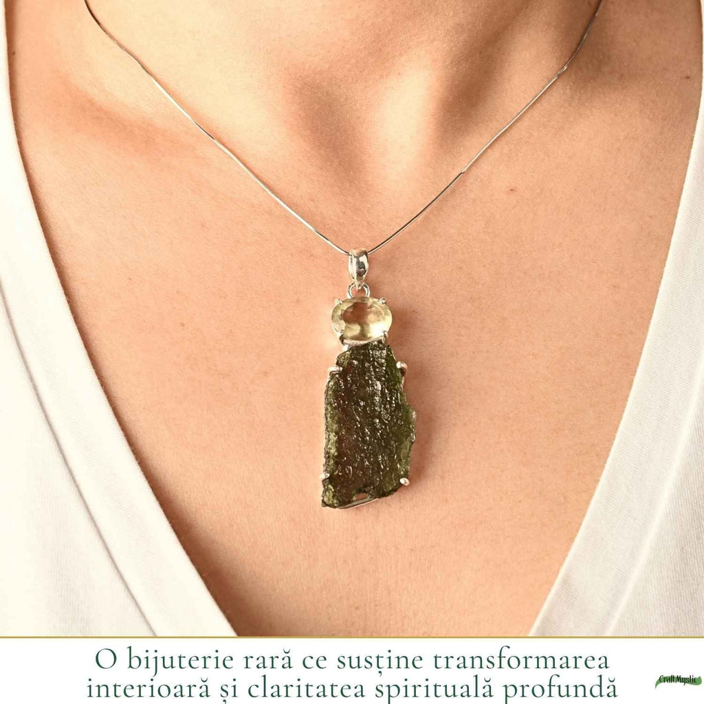 Colier cu Moldavit și Piatra Desertului, Argint 925 – CraftMystic