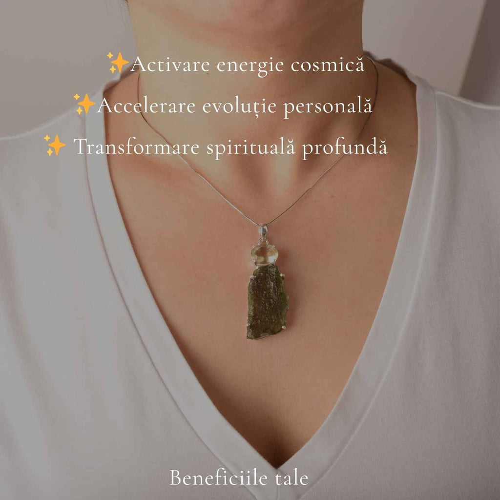 Colier cu Moldavit și Piatra Desertului, Argint 925 – CraftMystic