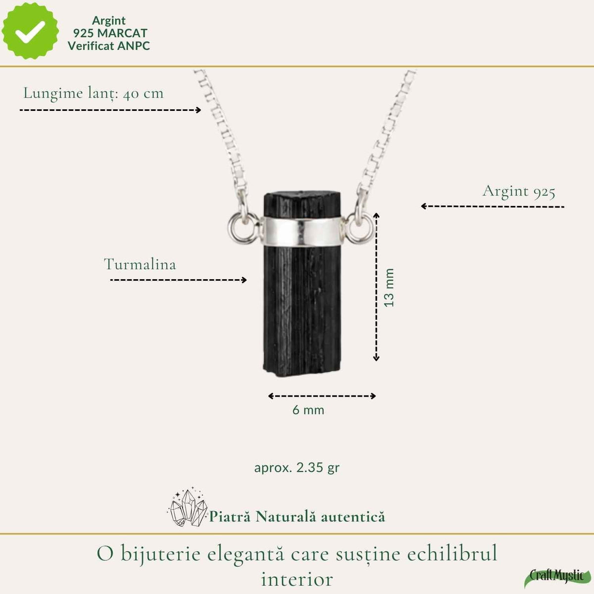 Colier cu Turmalină Neagră, Argint 925 – CraftMystic