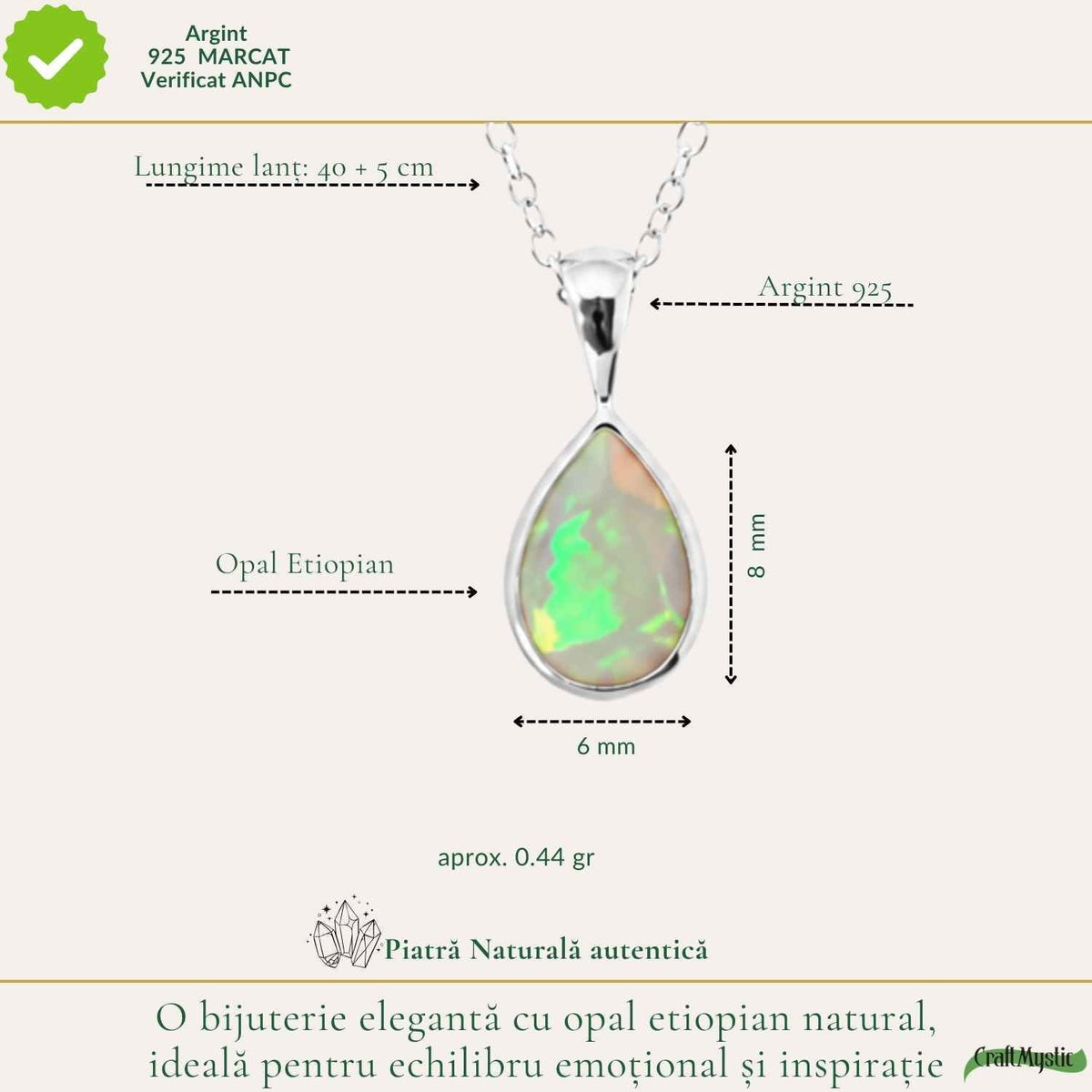 Colier cu Opal, Argint 925 – CraftMystic