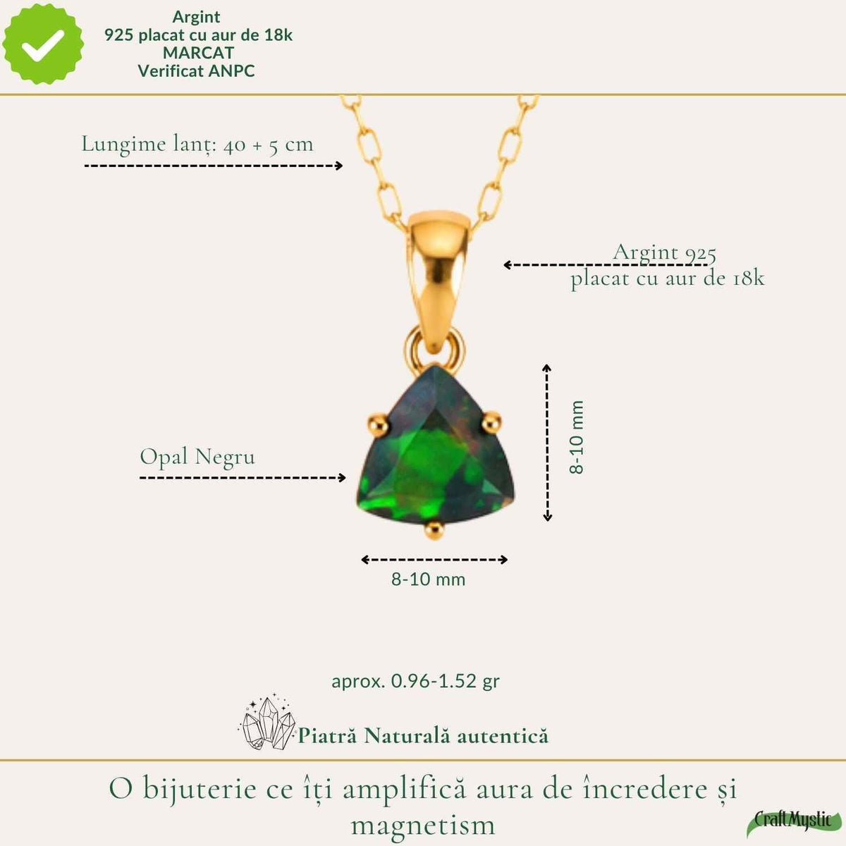 Colier cu Opal, Argint 925 placat aur 18k – CraftMystic