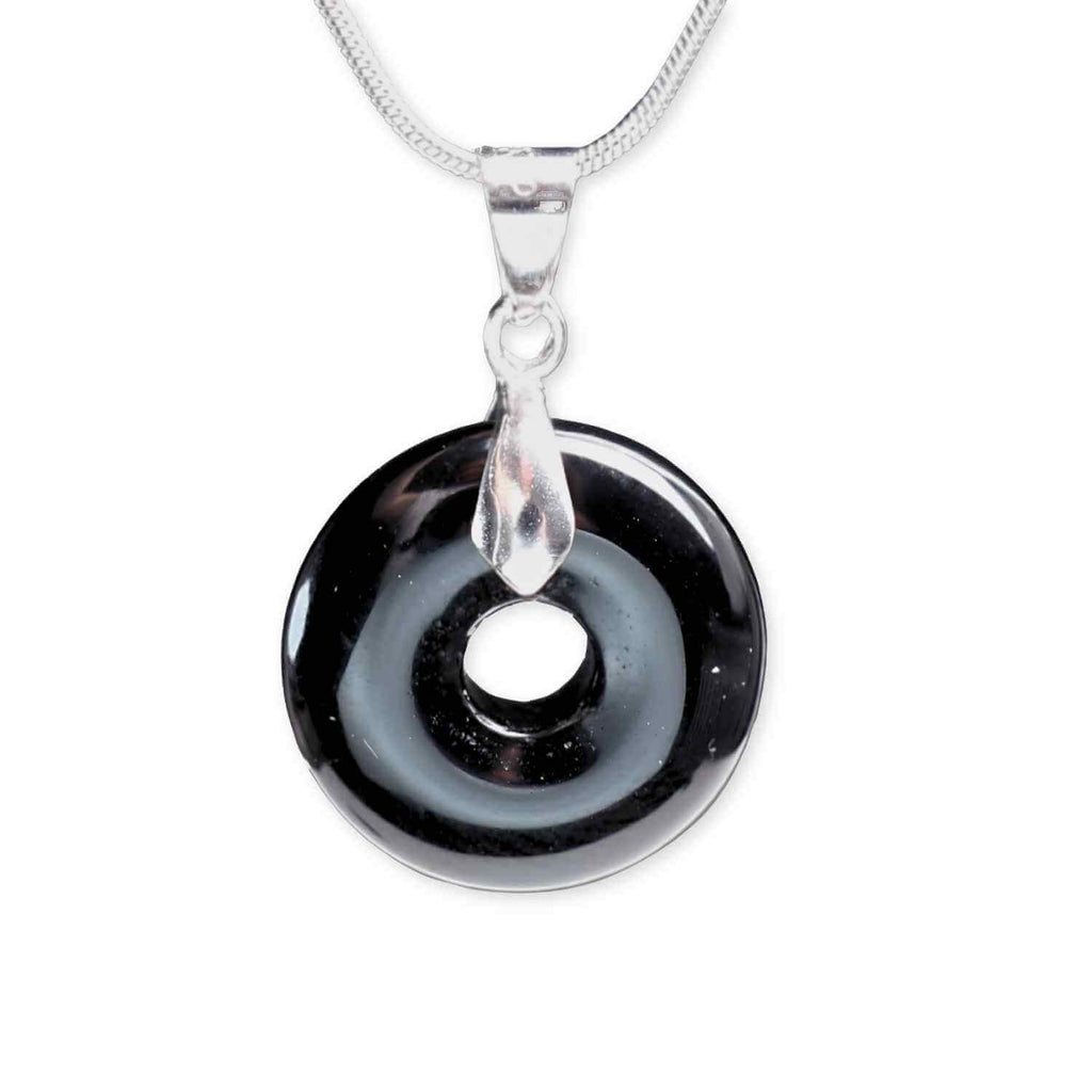 Colier Argintiu cu Obsidian Forma Pi
