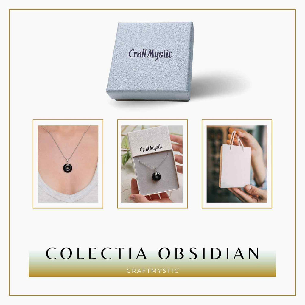 Colier Argintiu cu Obsidian Forma Pi