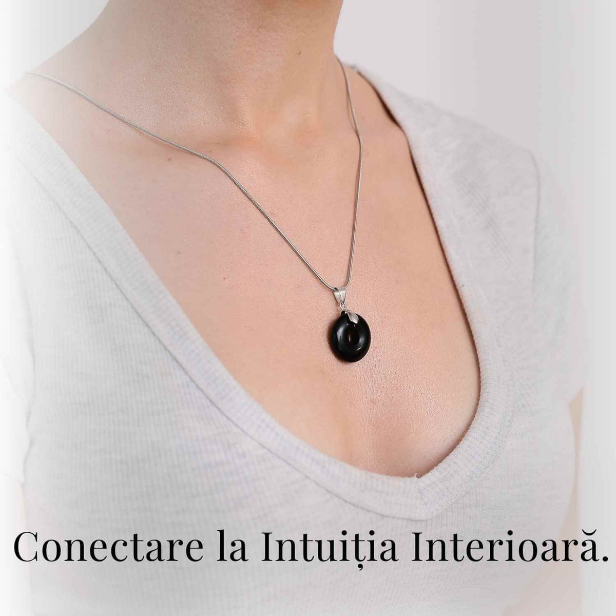 Colier Argintiu cu Obsidian Forma Pi