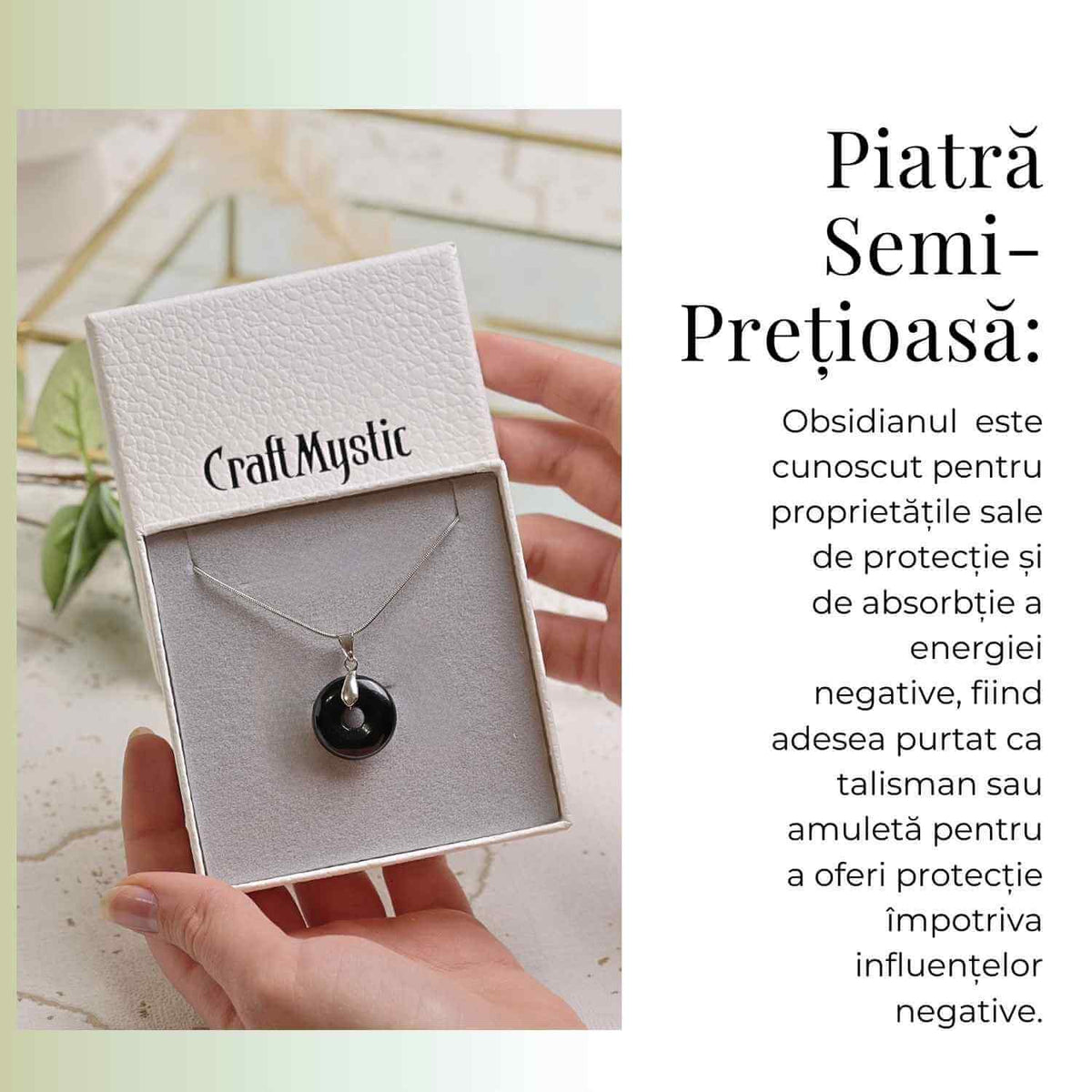 Colier Argintiu cu Obsidian Forma Pi