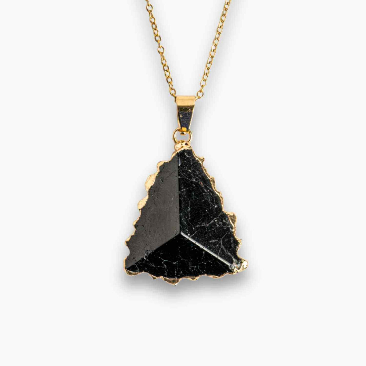 Colier Auriu din Cupru Placat cu Piatra Naturala Obsidian - Protectie si Echilibru