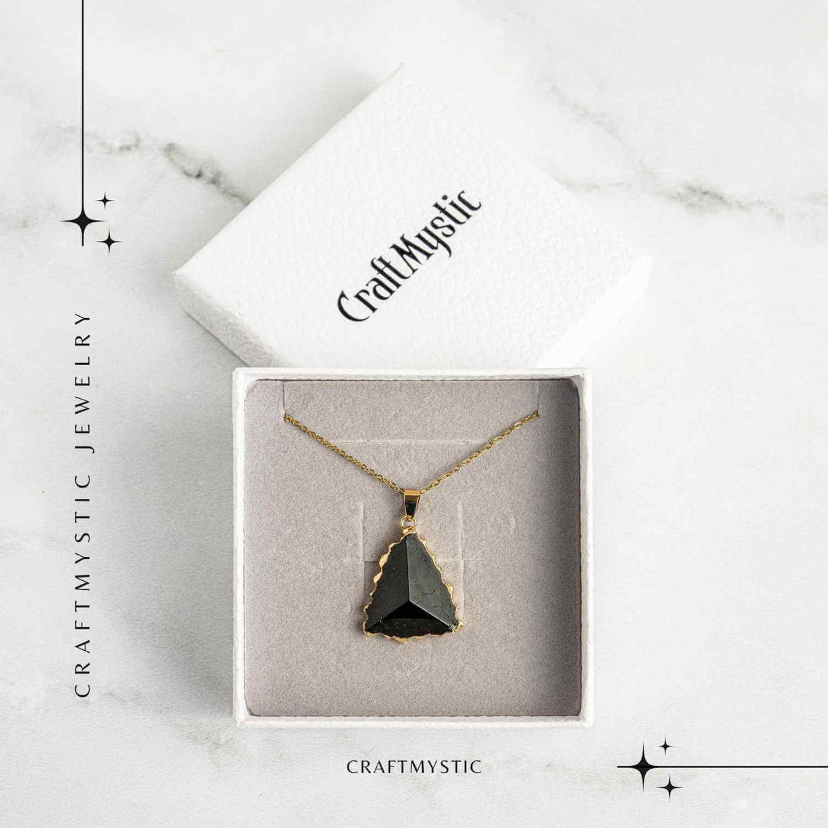 Colier Auriu din Cupru Placat cu Piatra Naturala Obsidian fatetata - Protectie si Echilibru