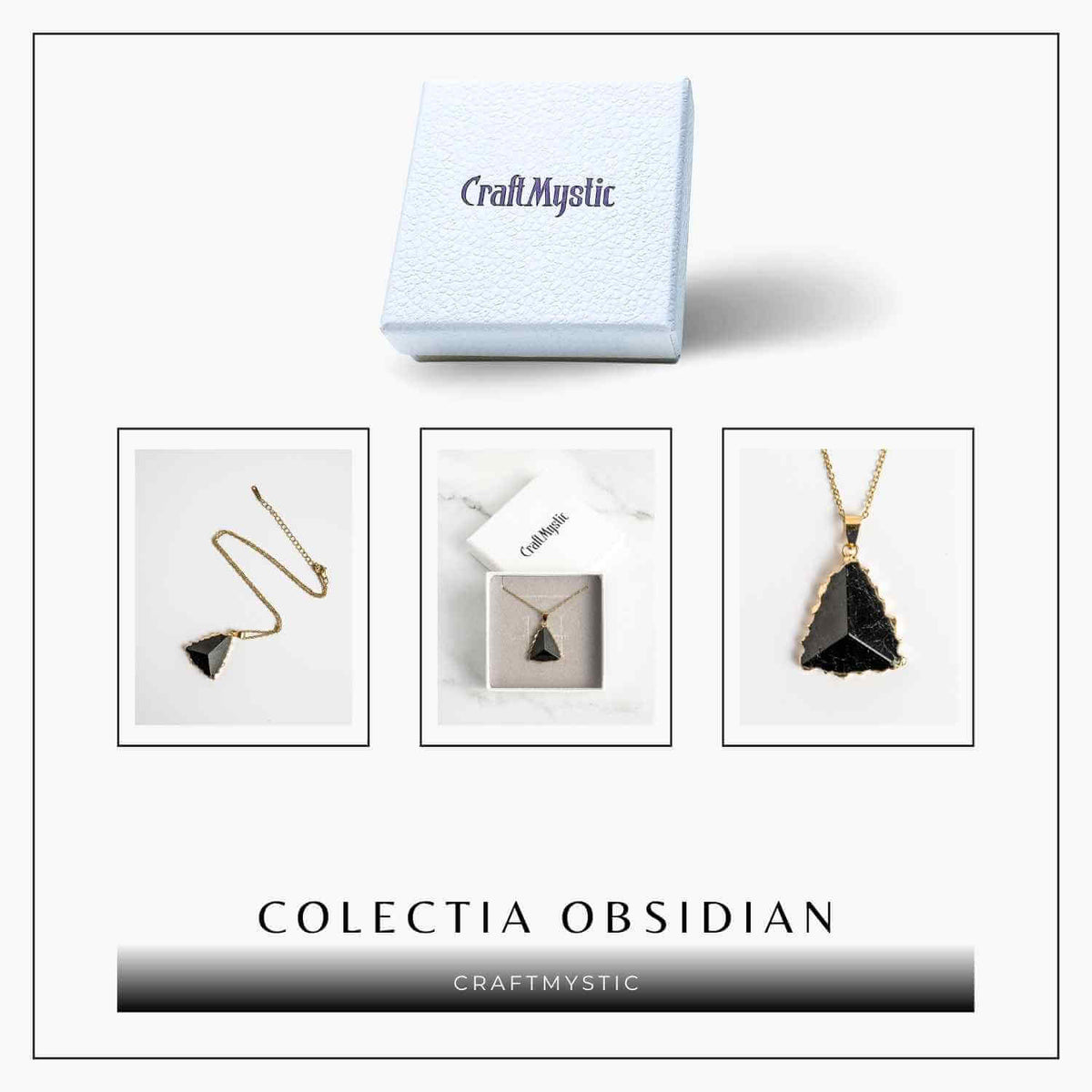 Colier Auriu din Cupru Placat cu Piatra Naturala Obsidian fatetata - Protectie si Echilibru