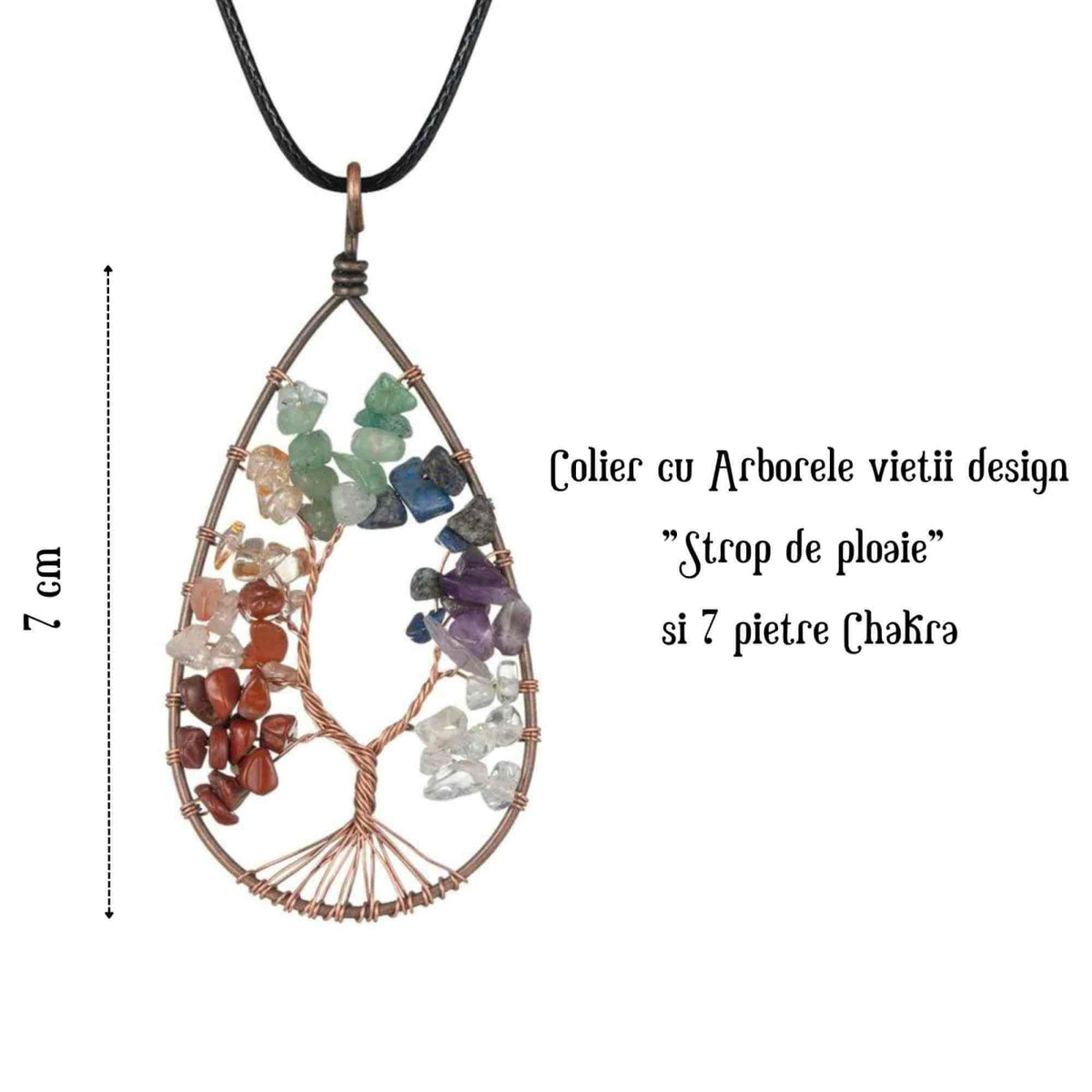 Colier Boho cu Pandantiv in Forma de Lacrima si Arbore al Vietii din Pietre Semipretioase pentru Echilibrarea celor 7 Chakre