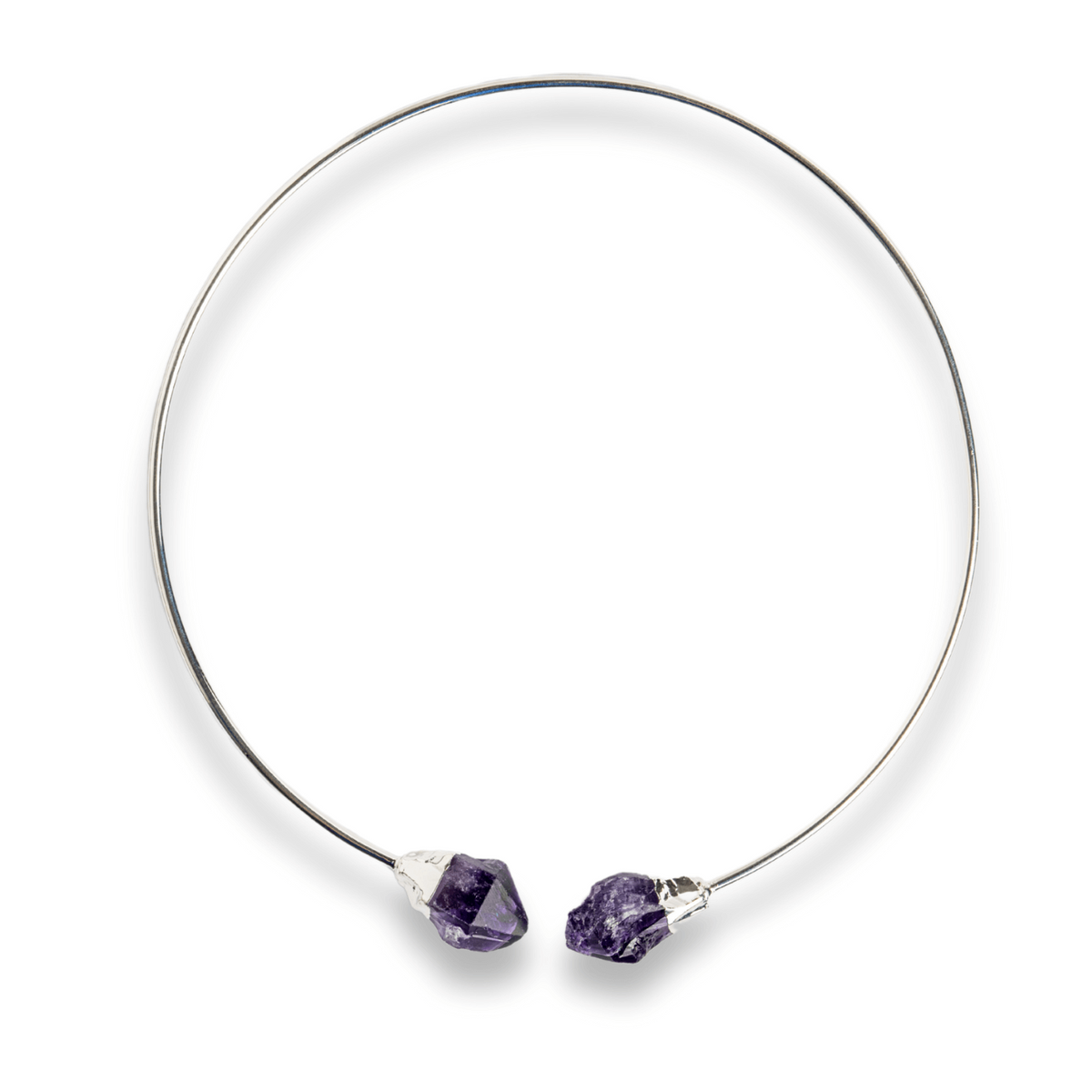 Colier Choker Argintiu cu Piatra Ametist Bruta