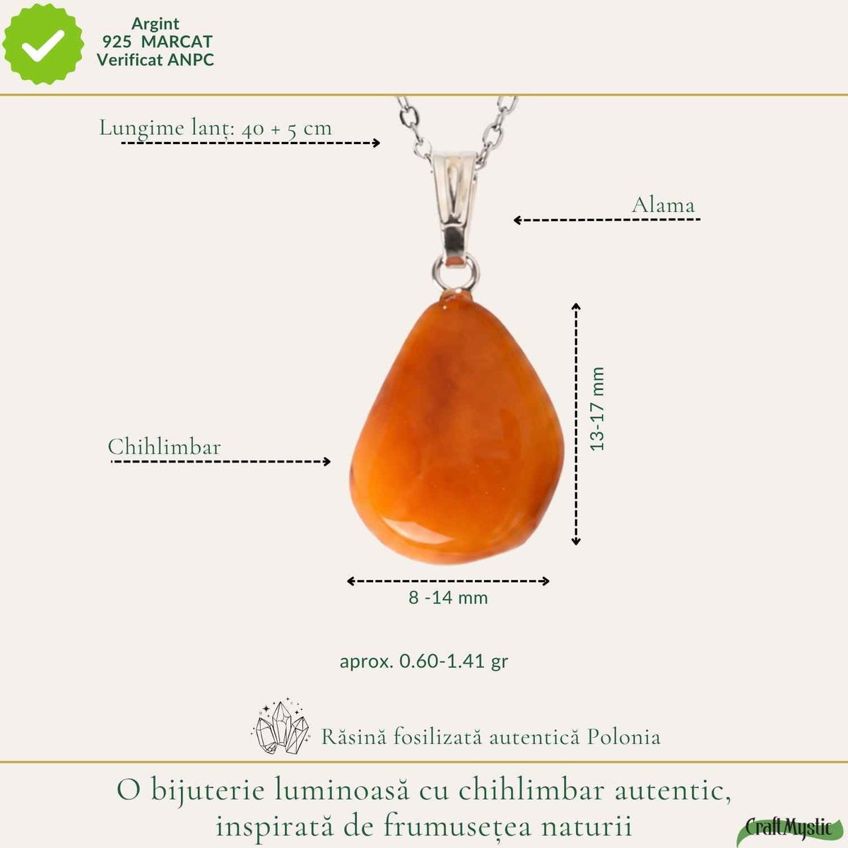 Colier cu Chihlimbar, Argint 925 – CraftMystic
