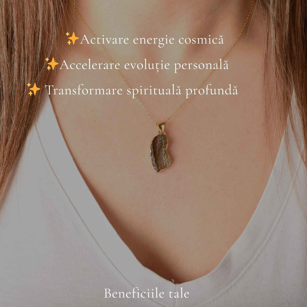 Colier cu Moldavit, Argint 925 placat aur 18k – CraftMystic