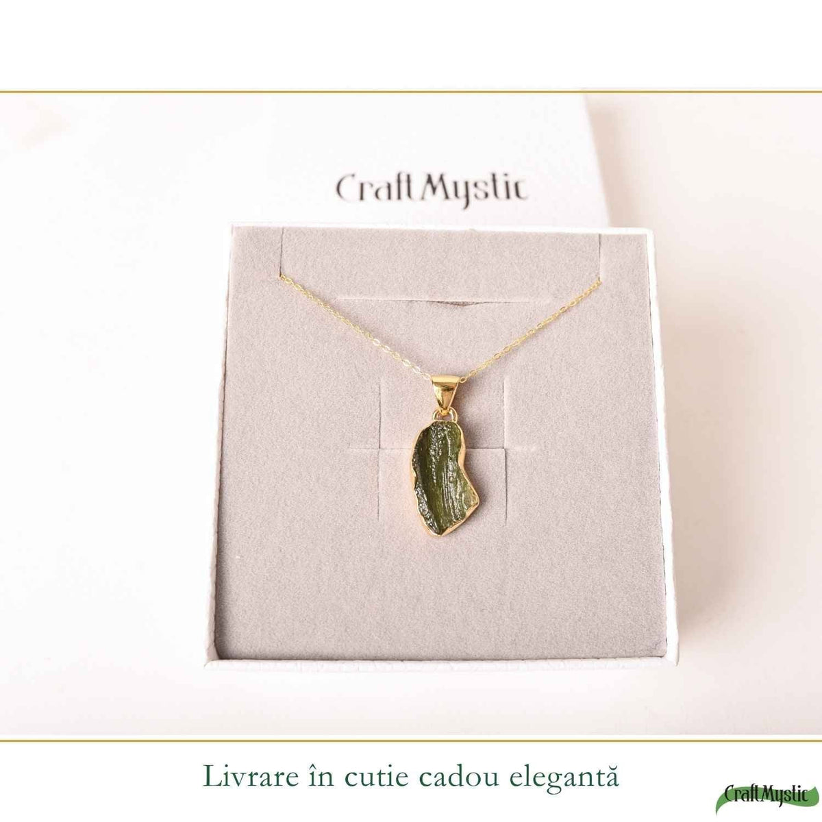 Colier cu Moldavit, Argint 925 placat aur 18k – CraftMystic