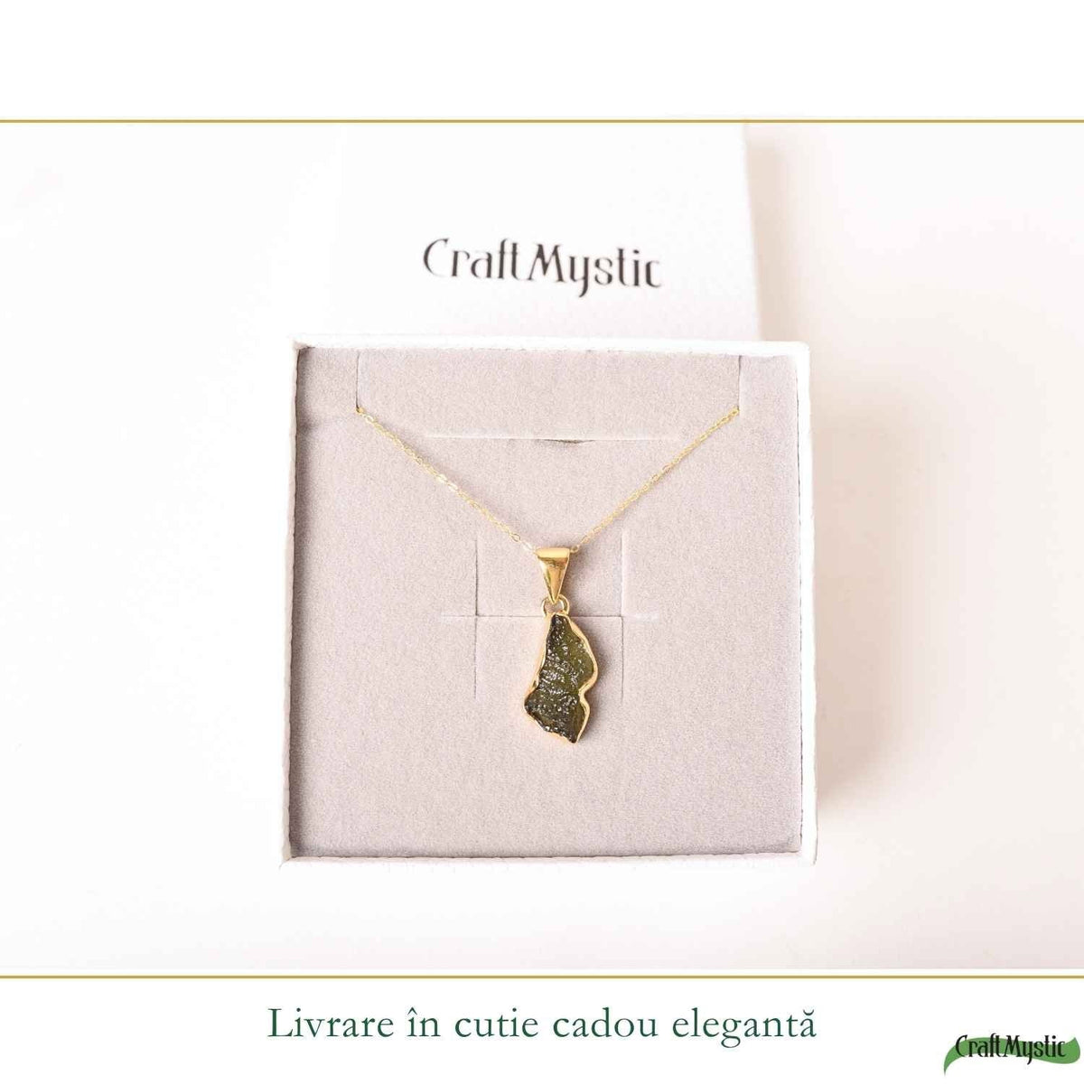Colier cu Moldavit, Argint 925 placat aur 18k – CraftMystic
