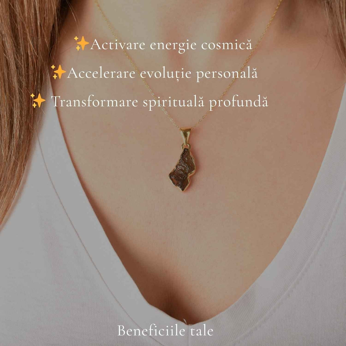 Colier cu Moldavit, Argint 925 placat aur 18k – CraftMystic