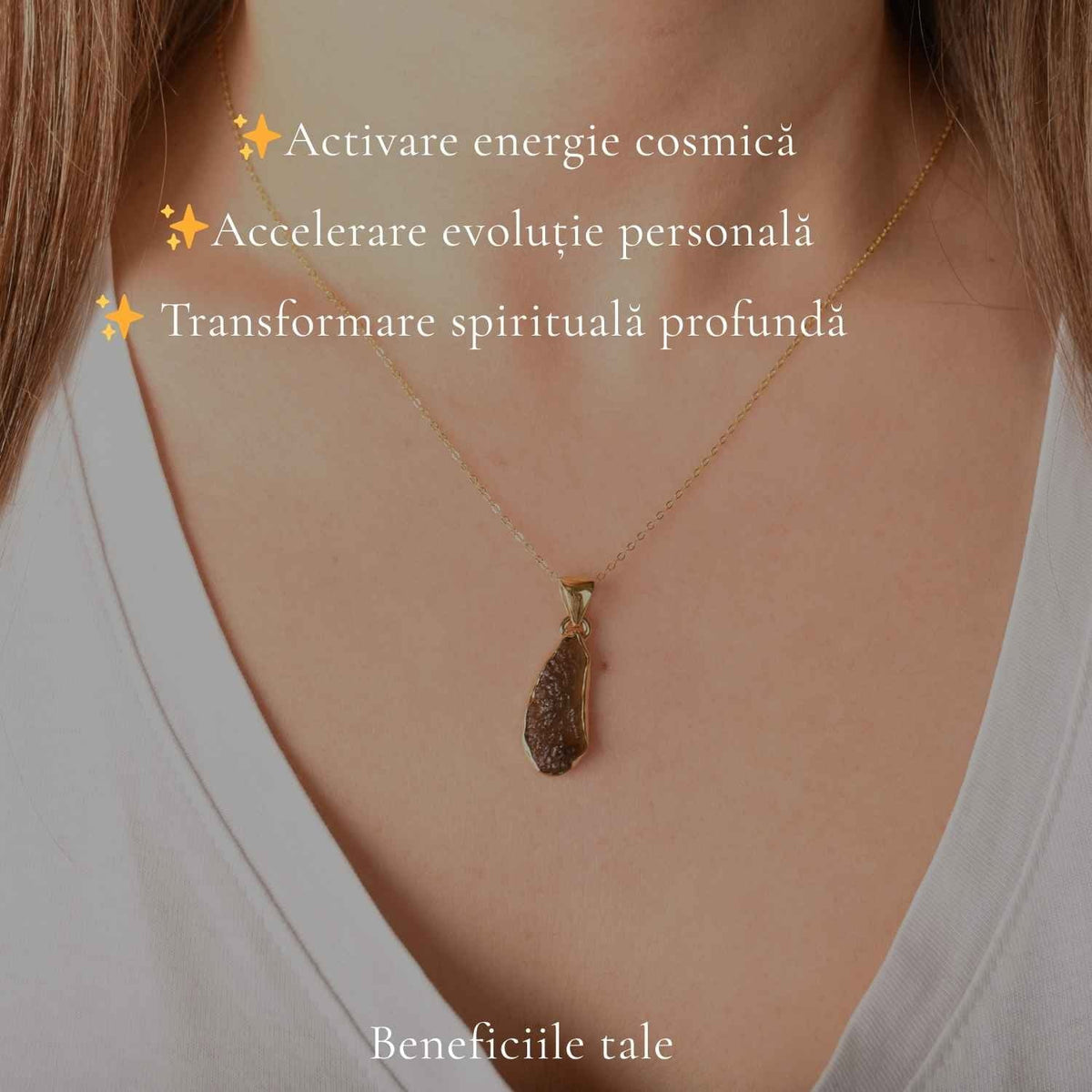 Colier cu Moldavit, Argint 925 placat aur 18k – CraftMystic