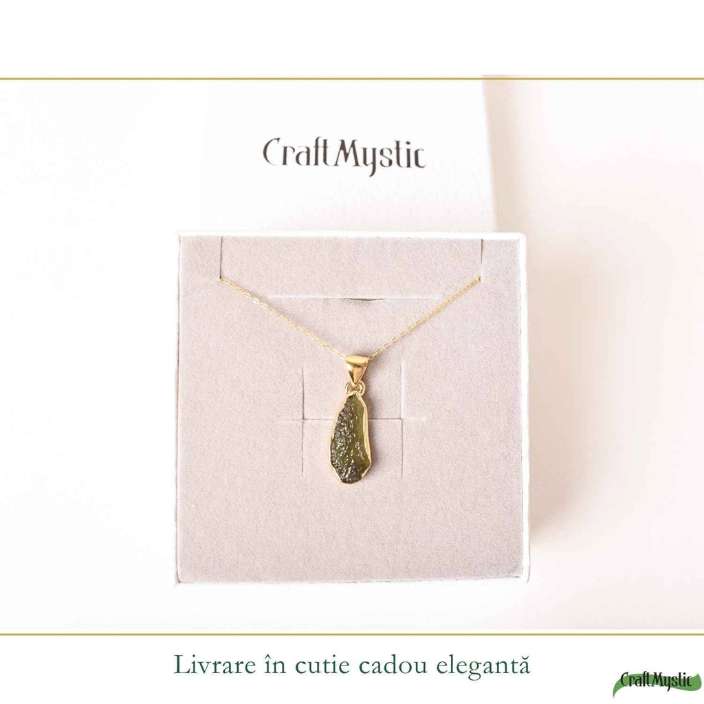 Colier cu Moldavit, Argint 925 placat aur 18k – CraftMystic