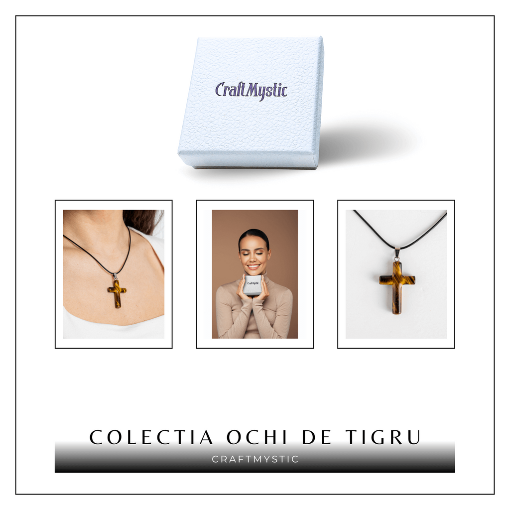 Colier cu Ochi de Tigru Natural in Forma de Cruce – Protectie si Echilibru Energetic