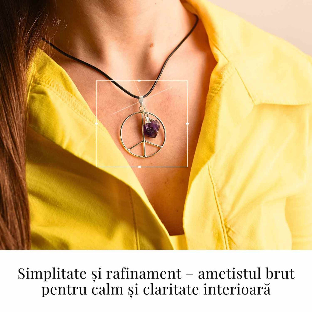 Colier cu Ametist în forma de Semnul Pacii – Liniste si Claritate