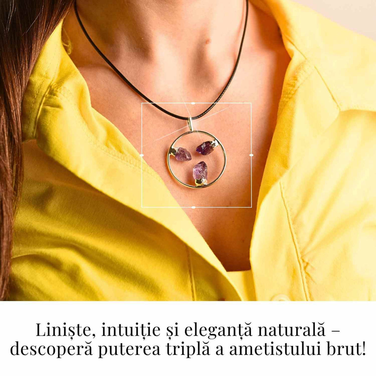 Colier cu pandantiv rotund si 3 pietre varf Ametist – Claritate si Eleganta Naturala