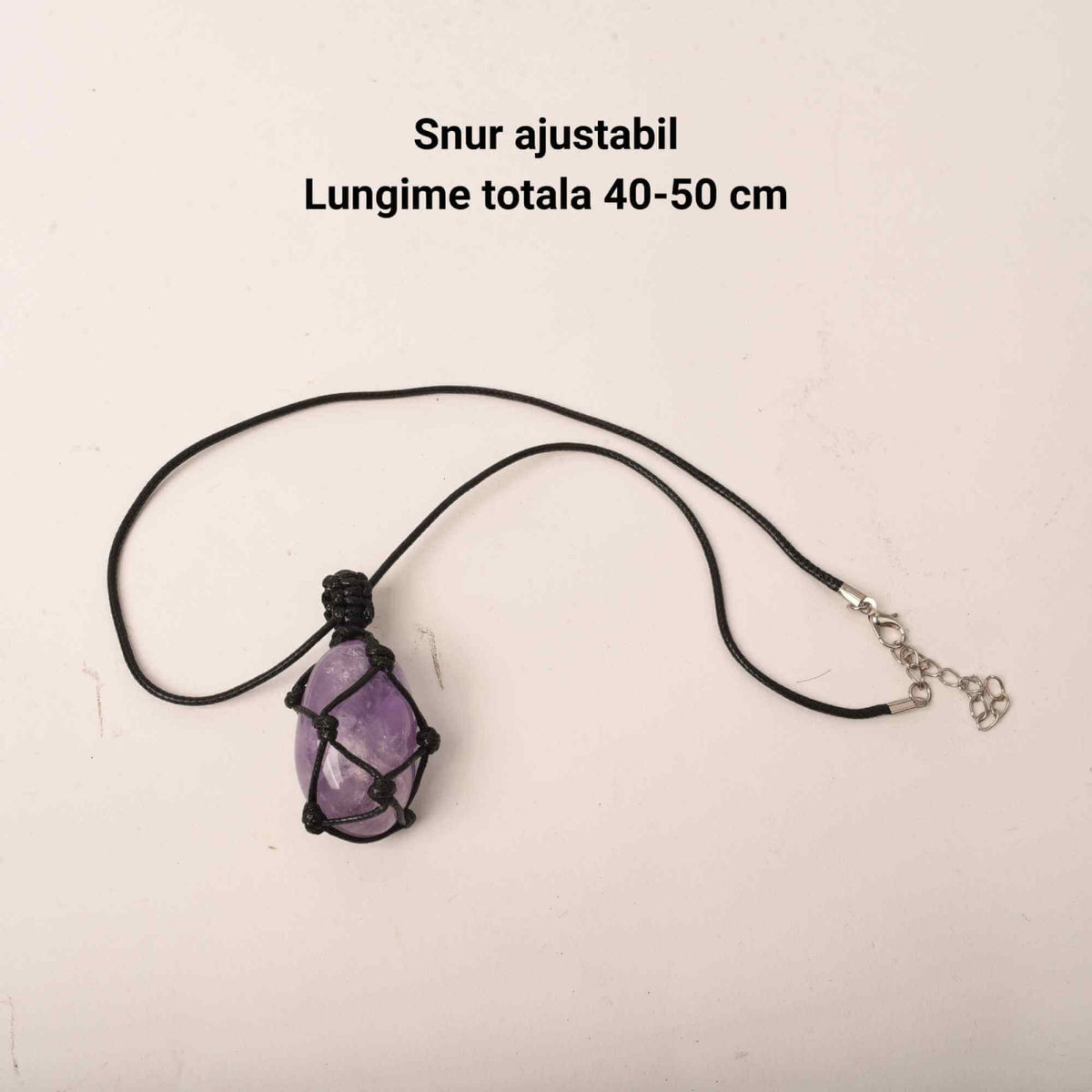 Colier cu Pandantiv din Ametist 3-4 cm Slefuit pentru Vindecare, in Sfoara Impletita, Bijuterie de Meditatie si Yoga pentru Femei