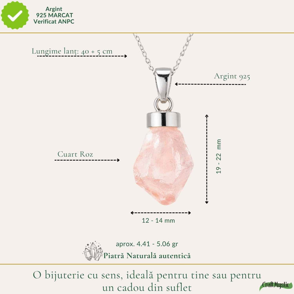 Colier cu Cuarț Roz, Argint 925 – CraftMystic