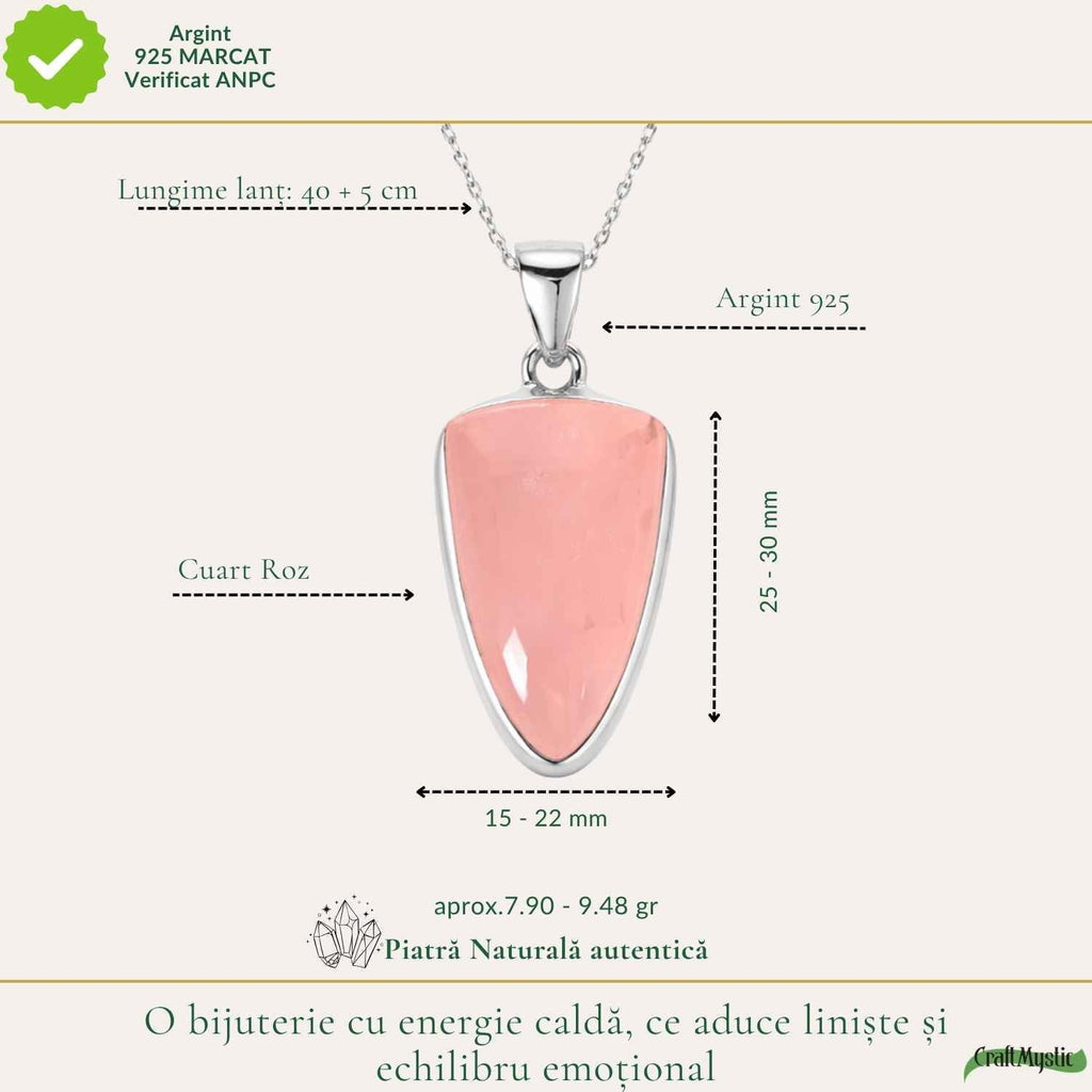 Colier cu Cuarț Roz, Argint 925 – CraftMystic
